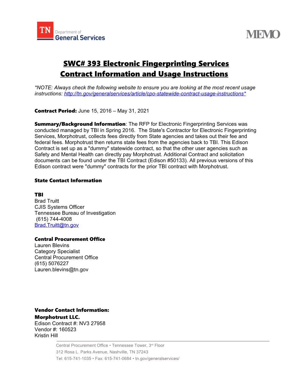 SWC# 393Electronic Fingerprinting Services