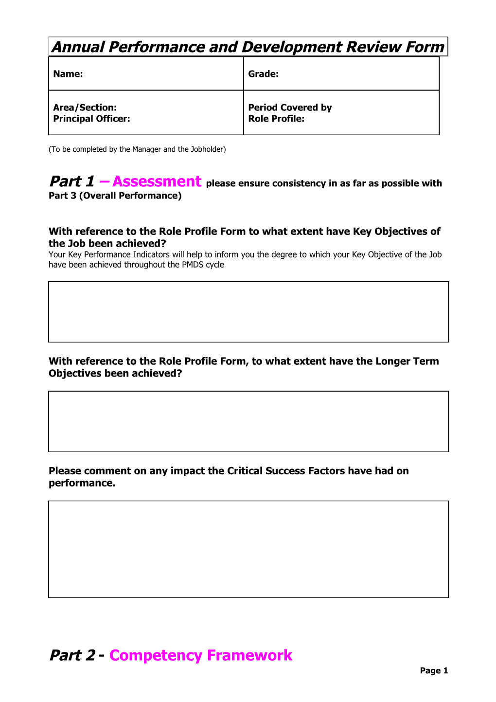 Annual Performance and Development Review Form