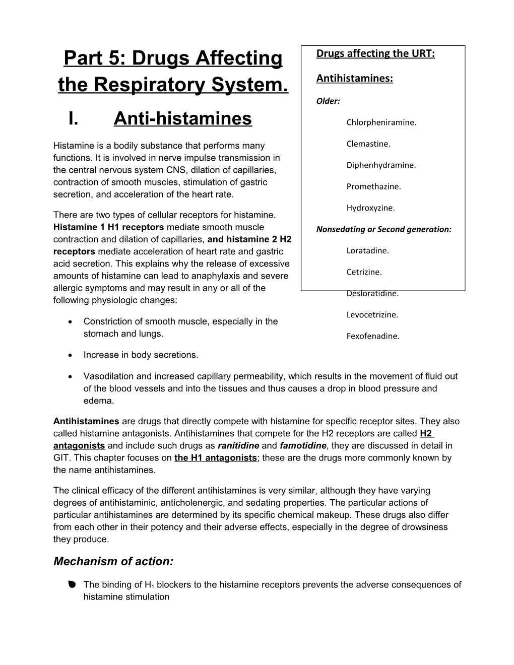 Part 5: Drugs Affecting the Respiratory System