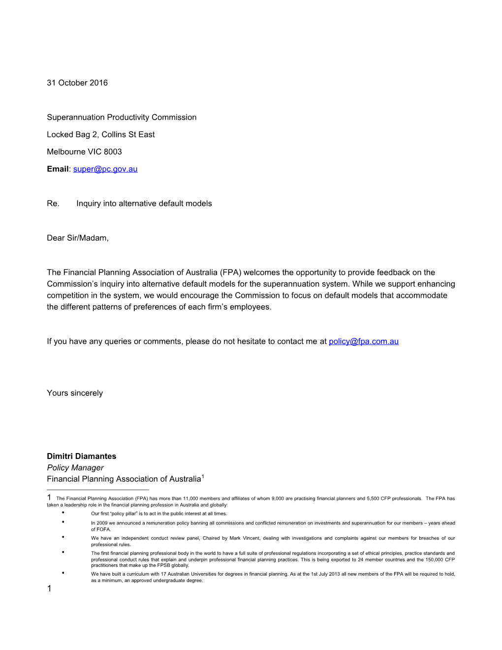 Submission 29 - Financial Planning Association of Australia (FPA) - Alternative Default