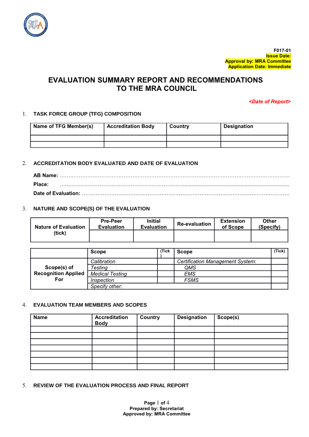 Evaluation Summary Report and Recommendations