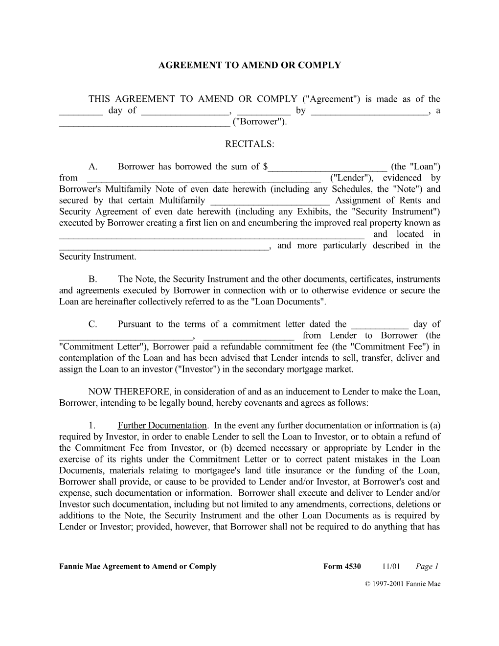 Agreement to Amend Or Comply