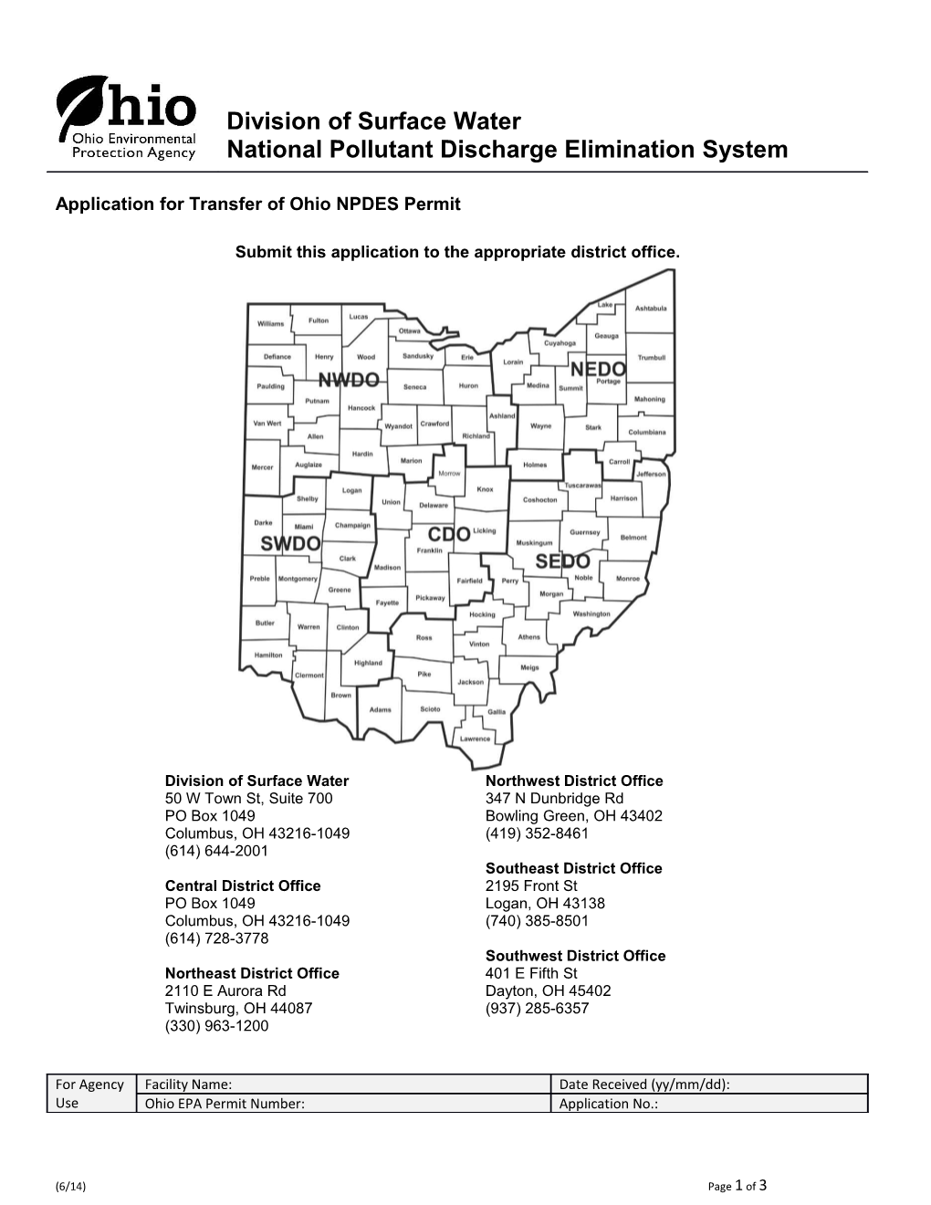 Application for Transfer of Ohio NPDES Permit