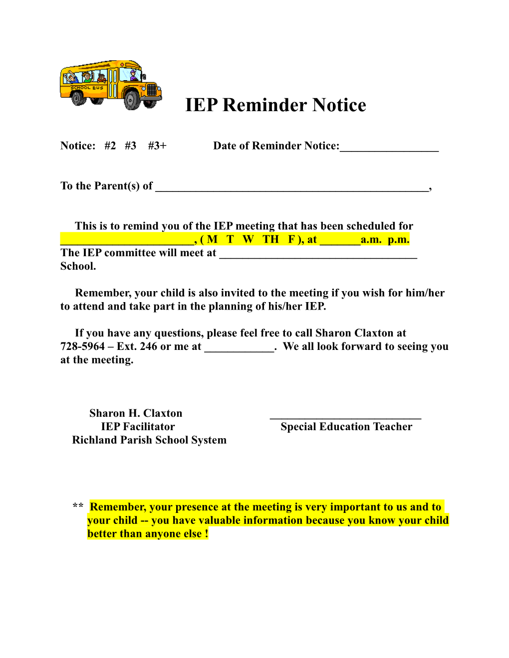IEP Reminder Notice