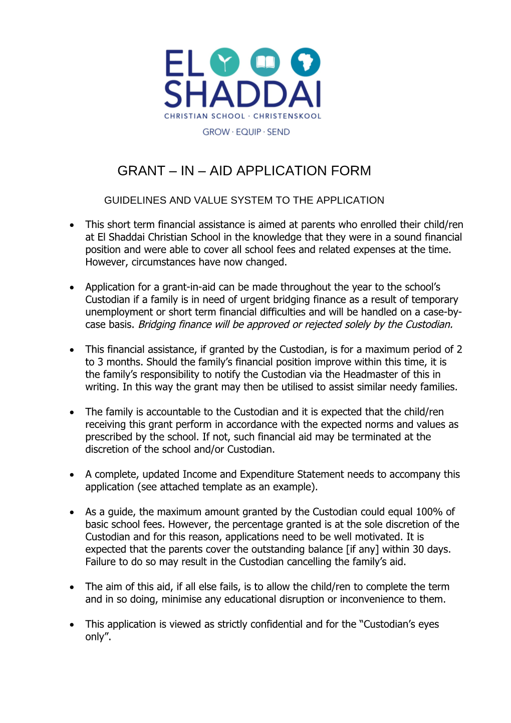 Grant in Aid Application Form