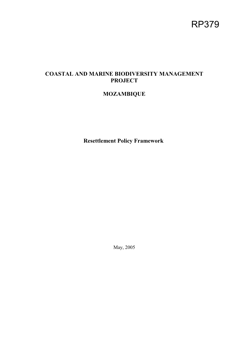 Resettlement Policy Framework CMBMP