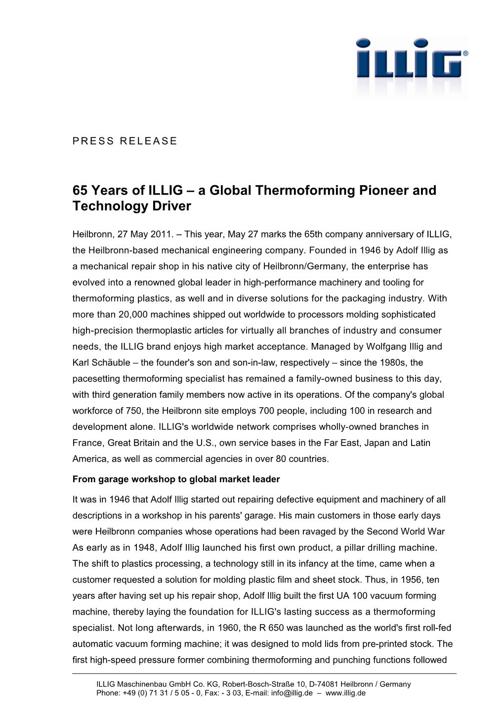 65 Years of ILLIG a Global Thermoforming Pioneer and Technology Driver