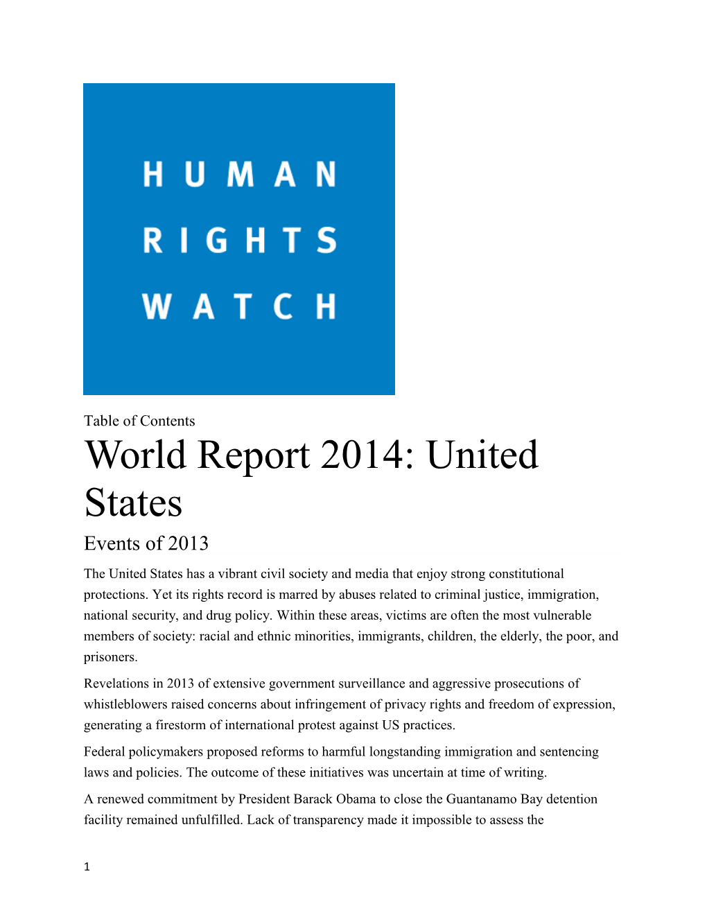 World Report 2014: United States