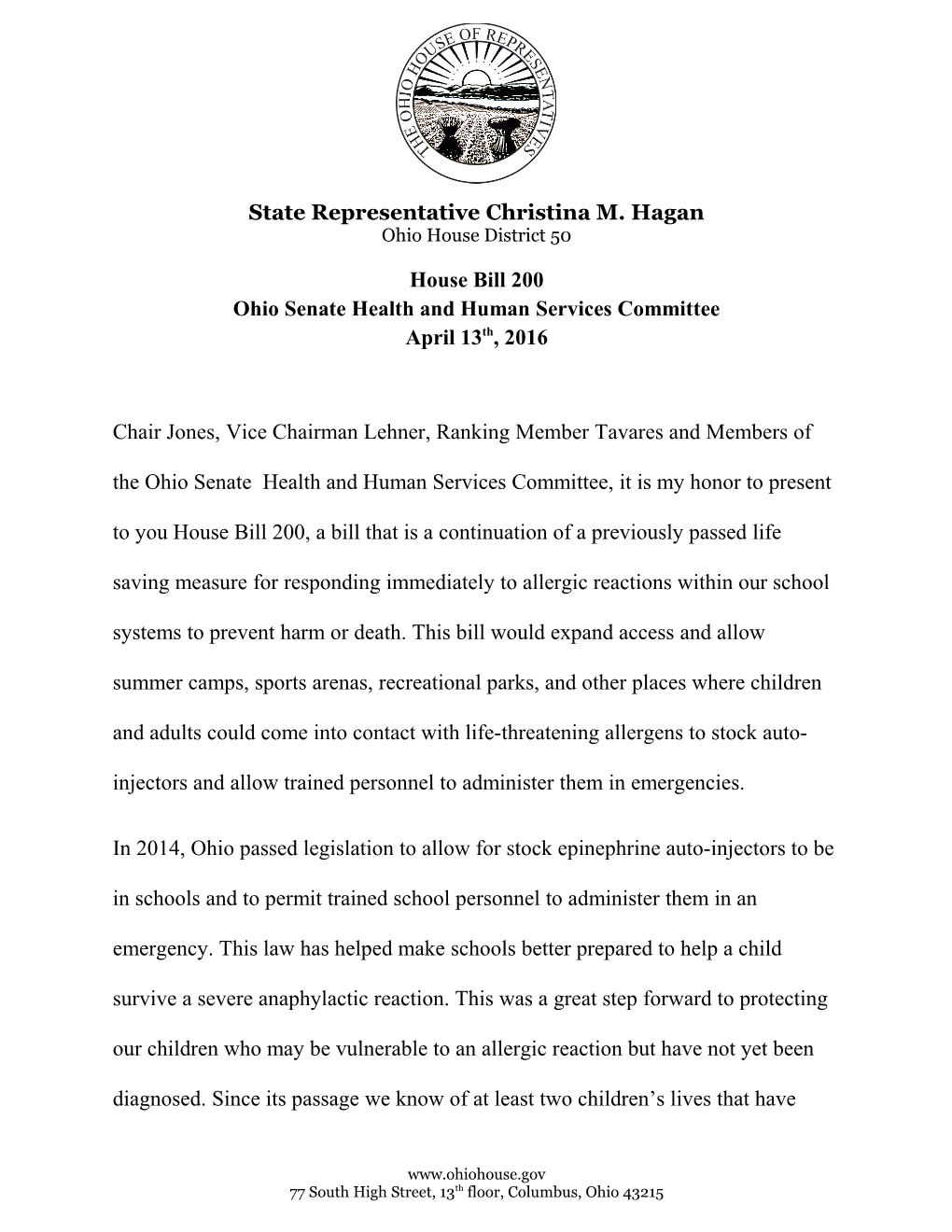 Ohio Senate Health and Human Services Committee