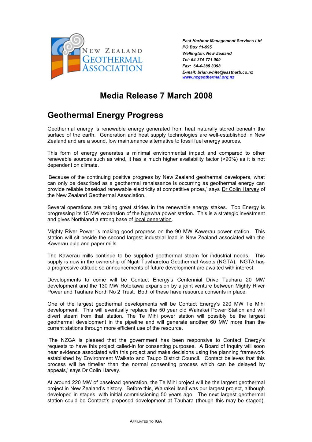 Geothermal Energy Progress