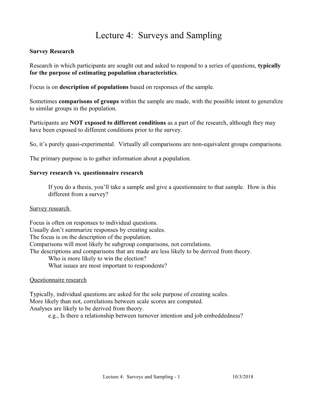 Lecture 4: Surveys and Sampling