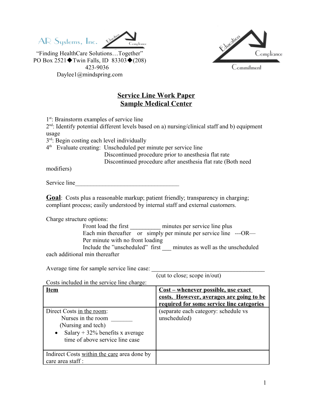 Service Line Work Paper