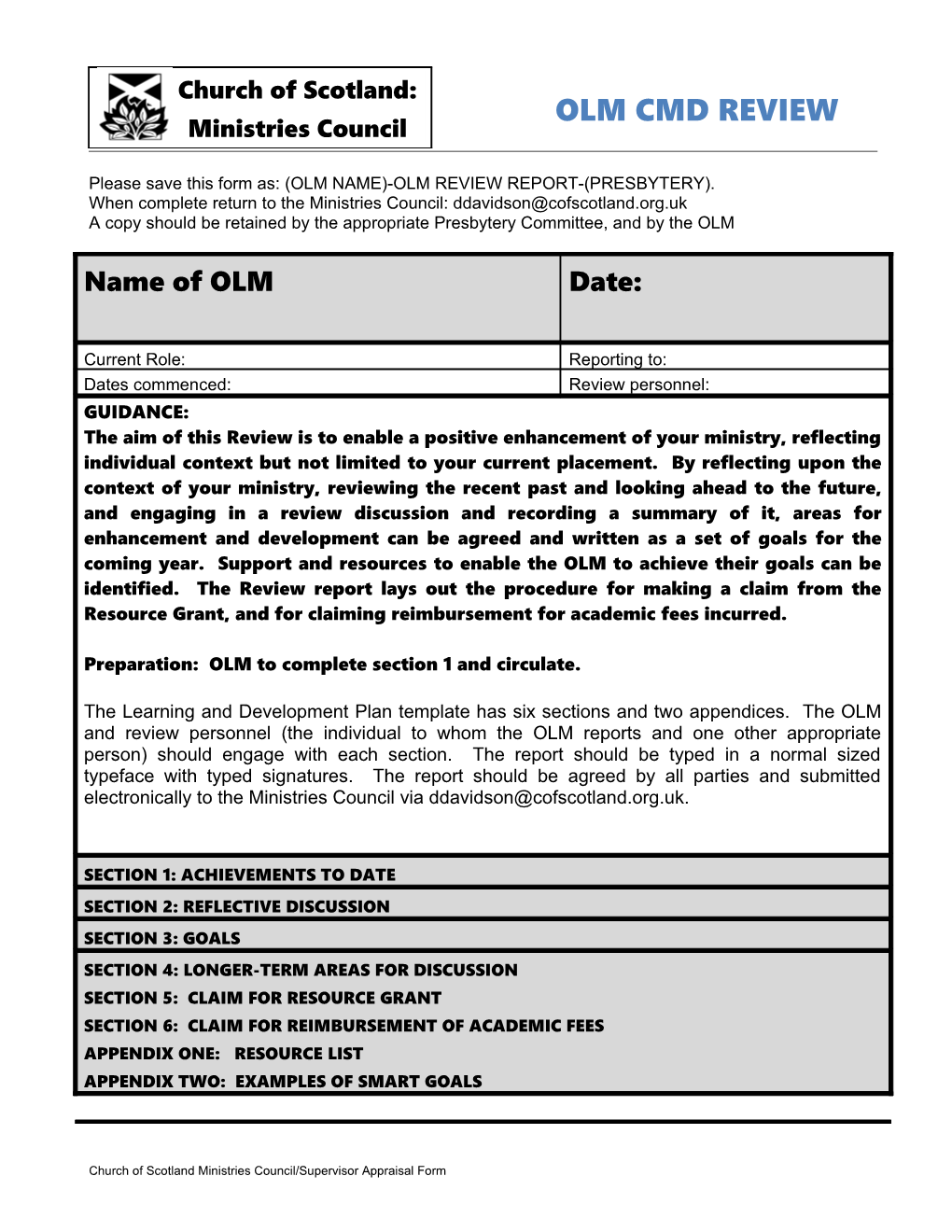 Church of Scotland Ministries Council/Supervisor Appraisal Form