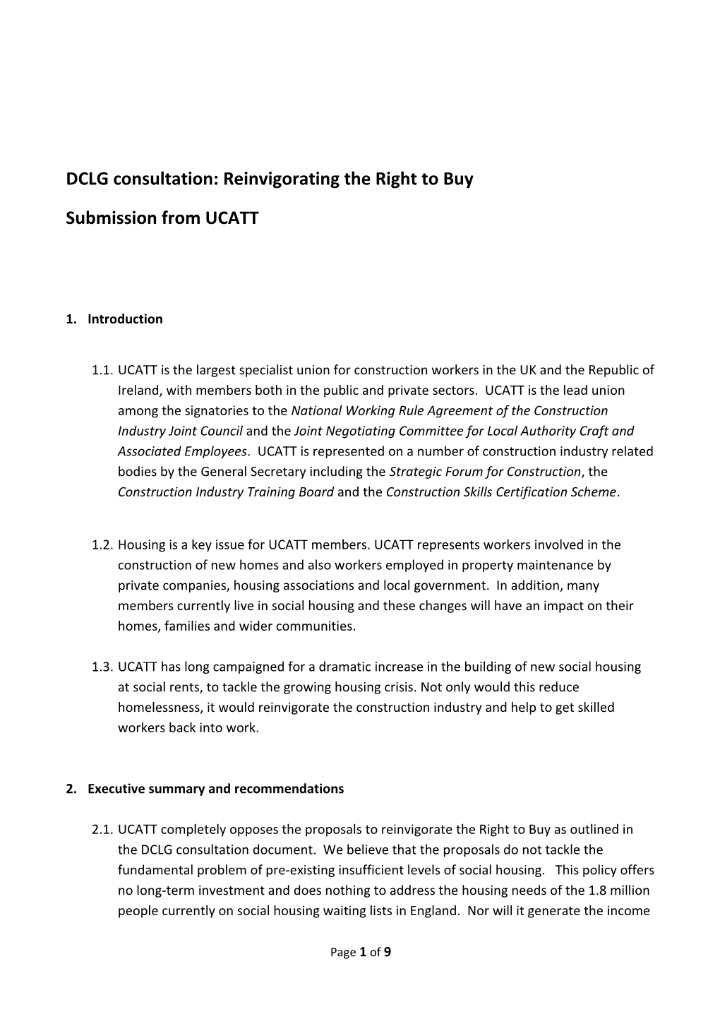 DCLG Consultation: Reinvigorating the Right to Buy