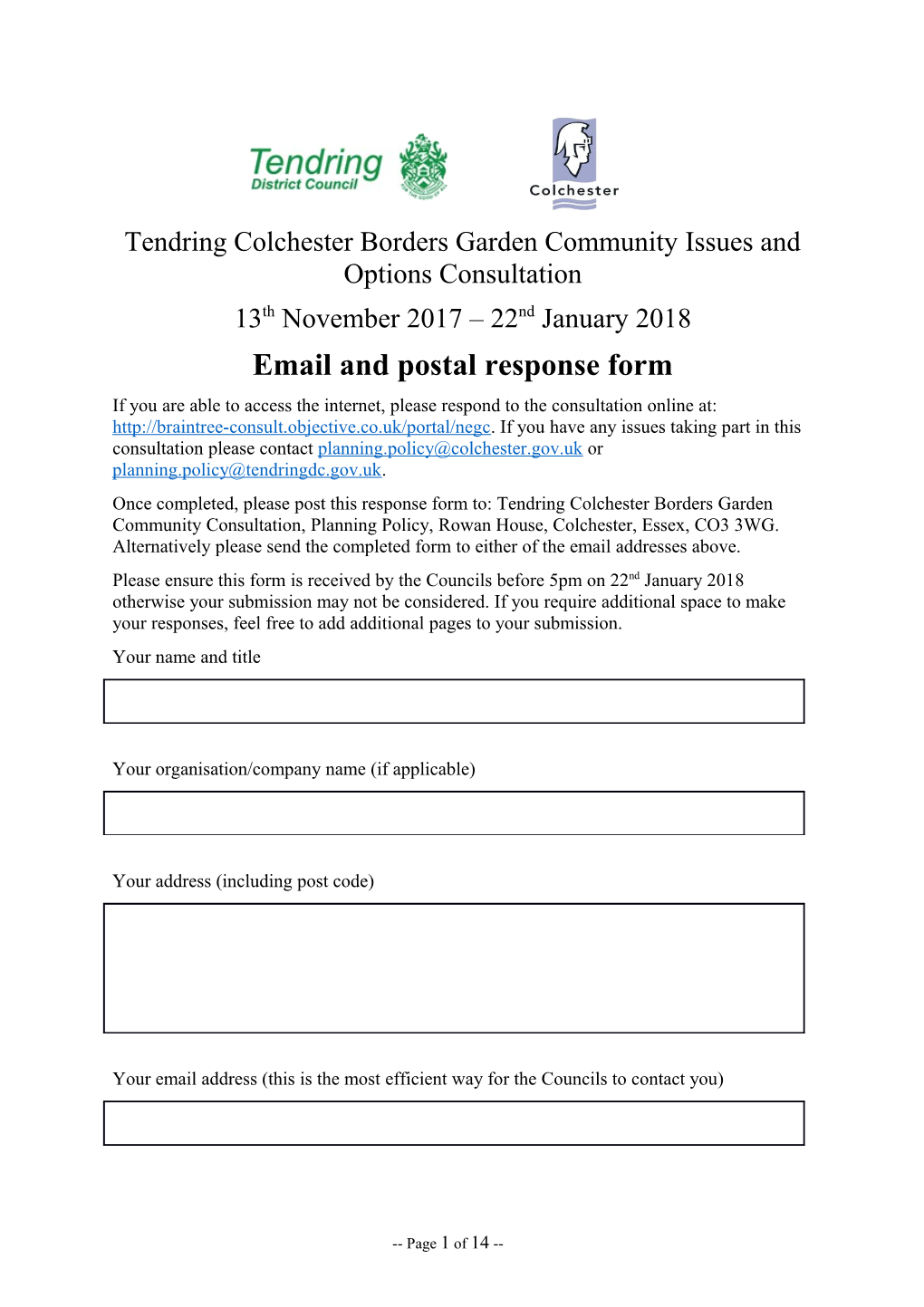 Tendring Colchester Borders Garden Community Issues and Options Consultation