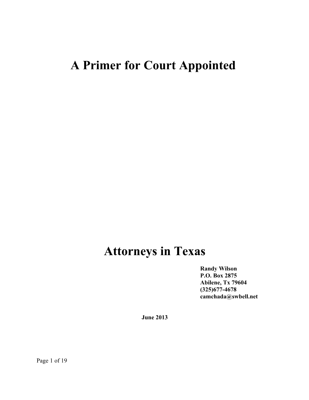 A Primer for Court Appointed