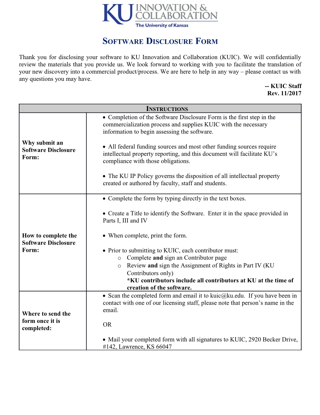 Software Disclosure Form