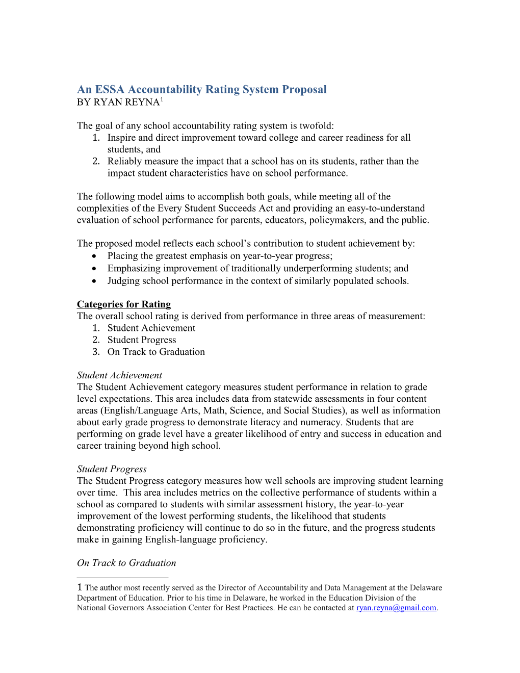 An ESSA Accountability Rating System Proposal