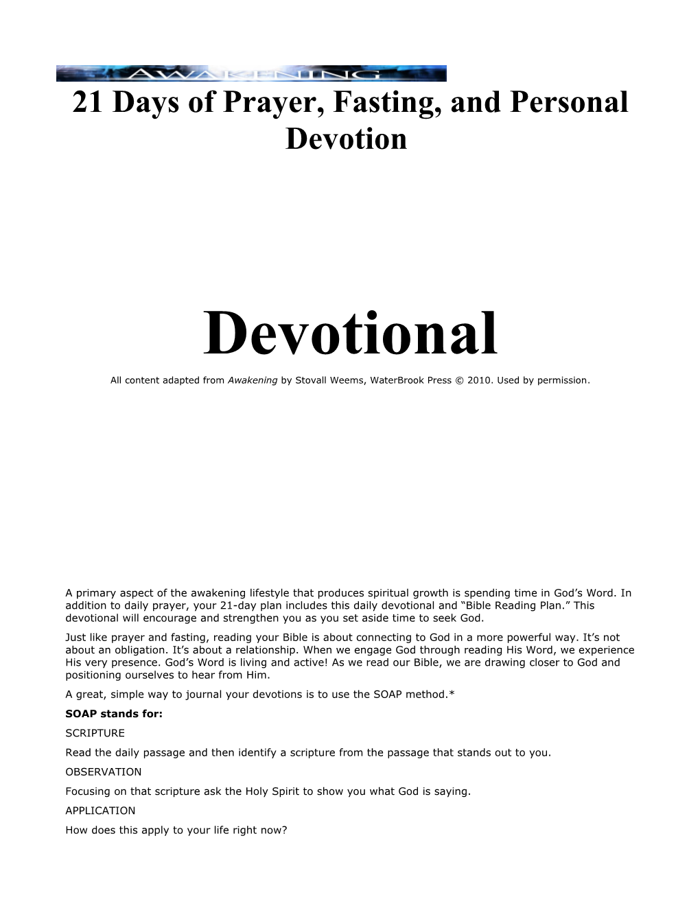 21 Days of Prayer, Fasting, and Personal Devotion