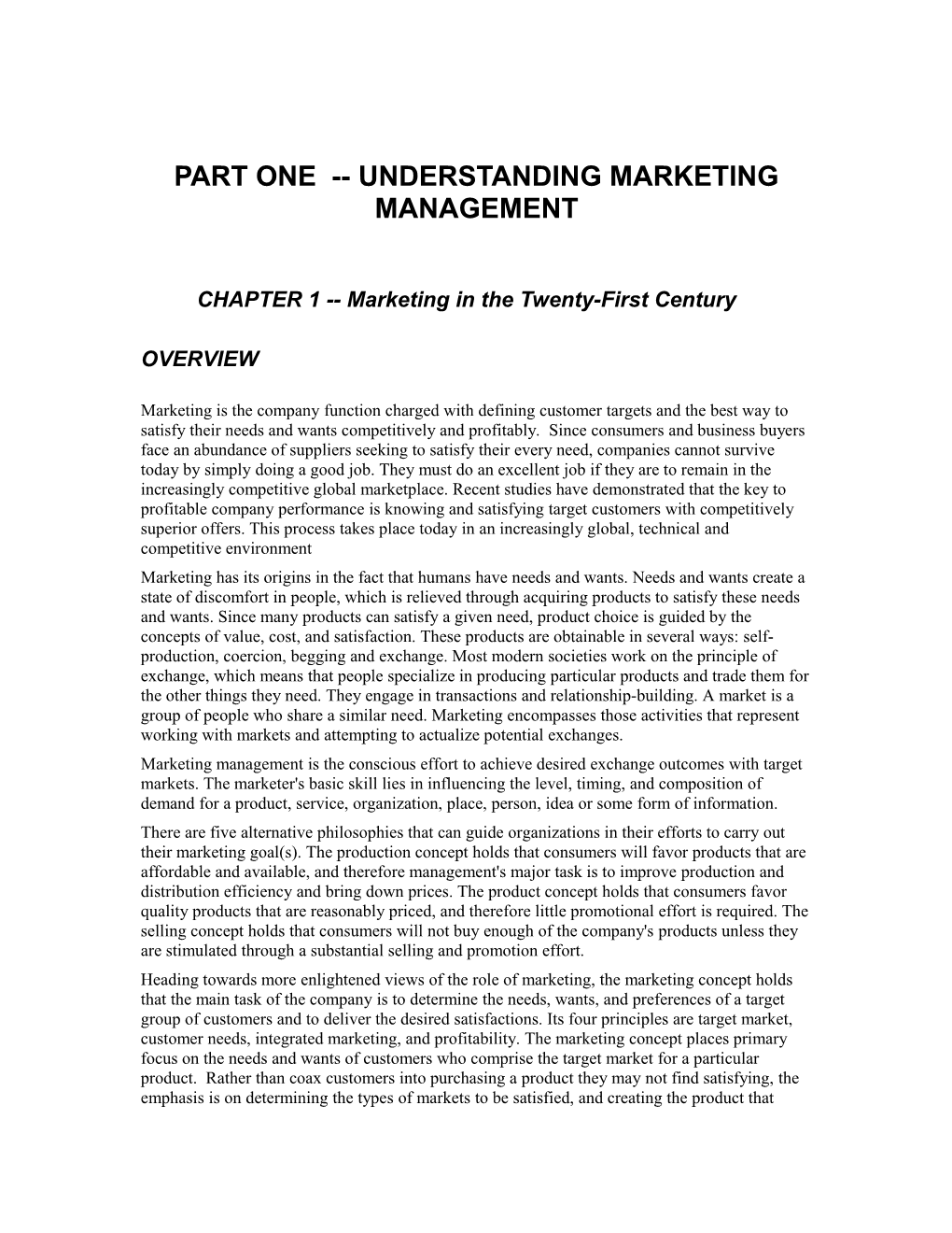 Part One Understanding Marketing Management