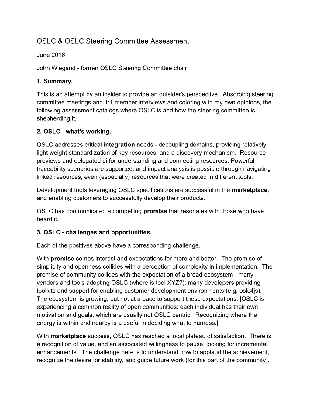 OSLC & OSLC Steering Committee Assessment