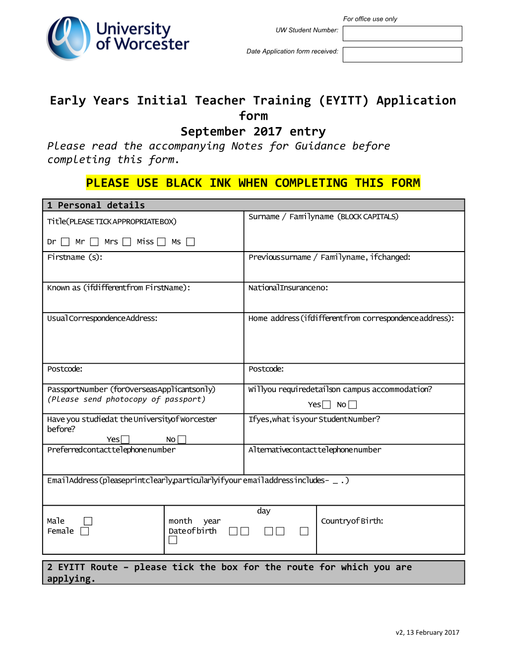 Early Years Initial Teacher Training(EYITT) Application Form