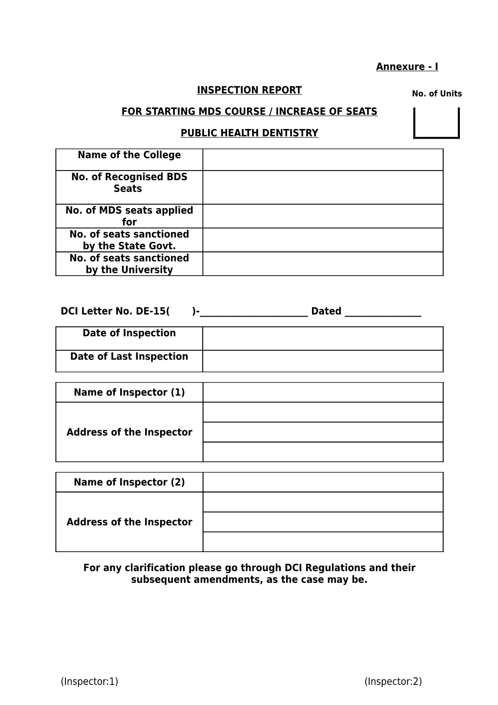 For Starting Mds Course / Increase of Seats