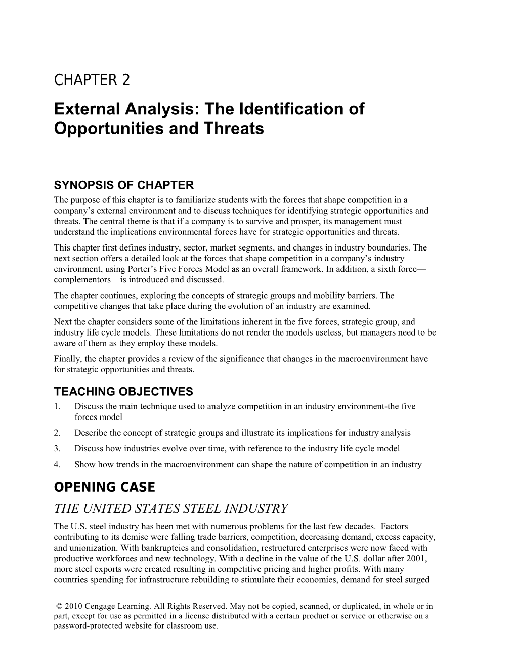 Chapter 2: External Analysis: the Identification of Opportunities and Threats 1