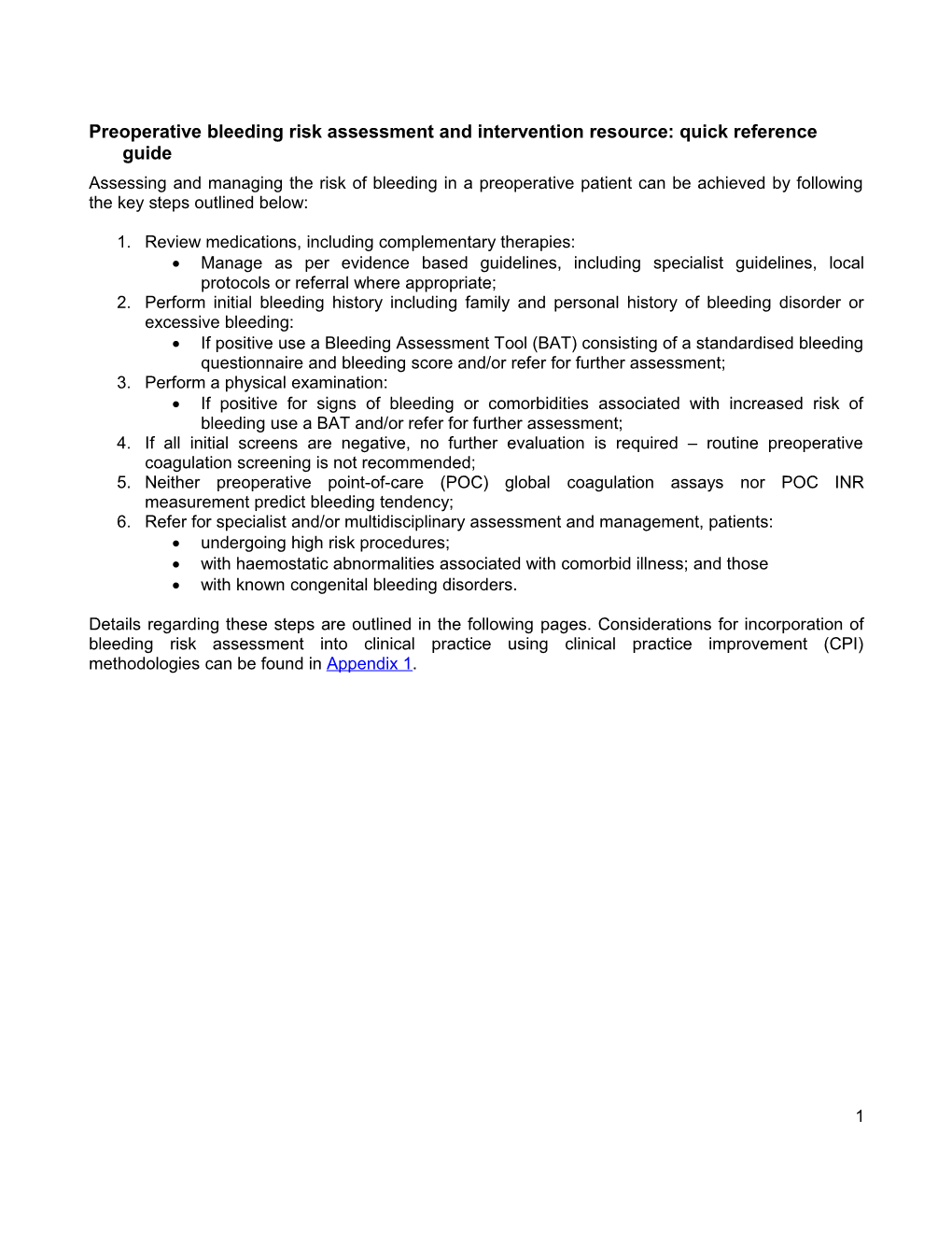 Preoperative Bleeding Risk Assessment and Intervention Resource:Quick Reference Guide