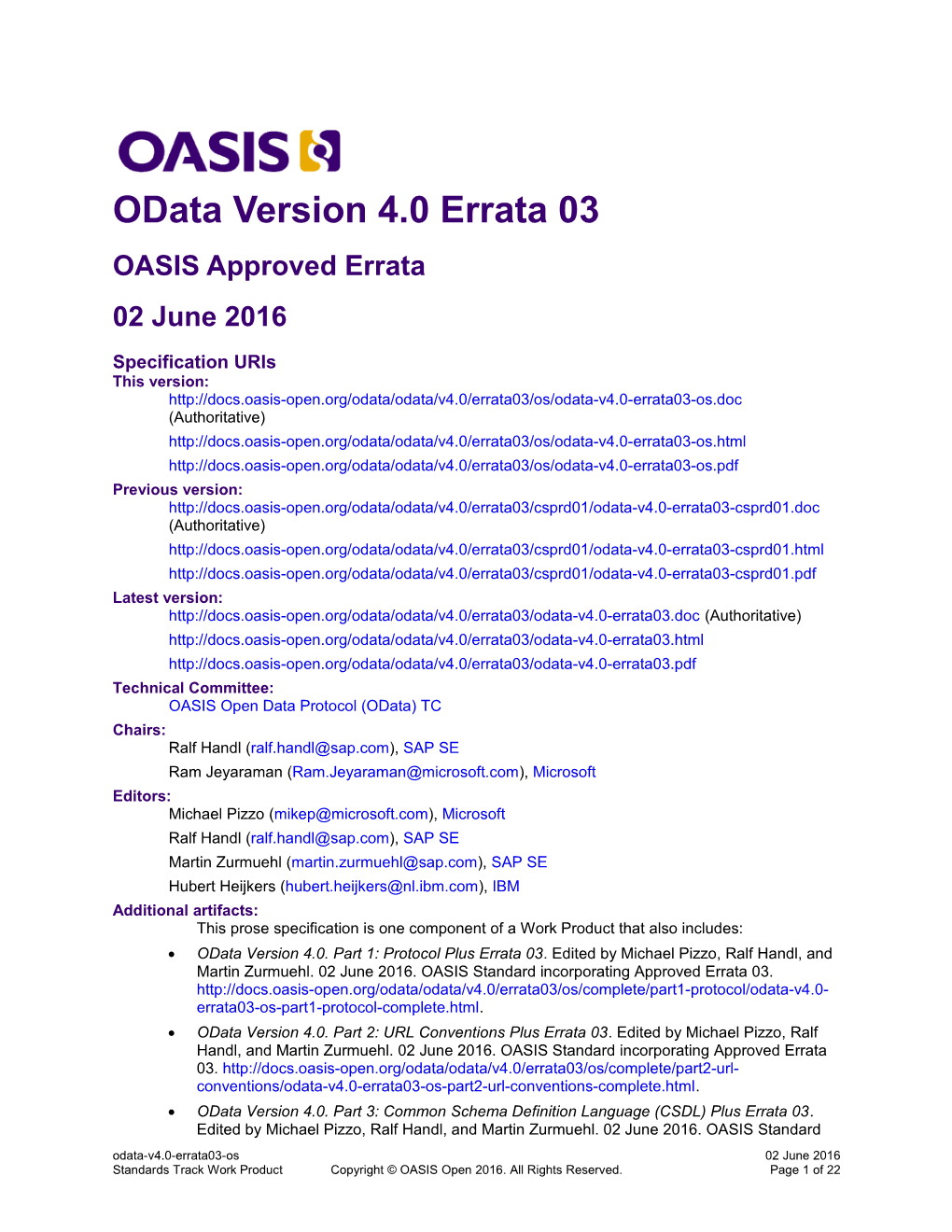 Odata Version 4.0 Errata 03