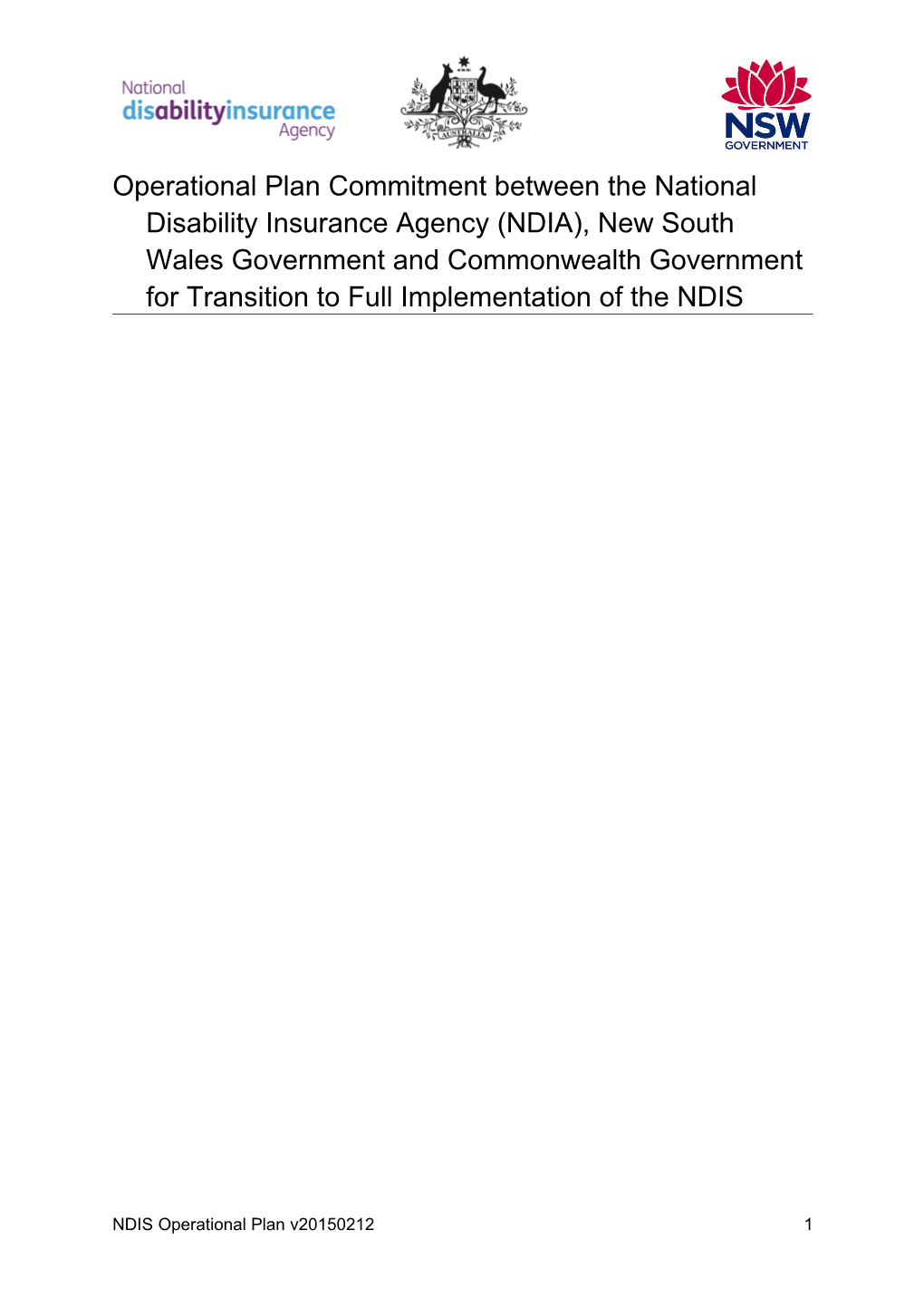 Operational Plan Commitment Between the National Disability Insurance Agency (NDIA), New