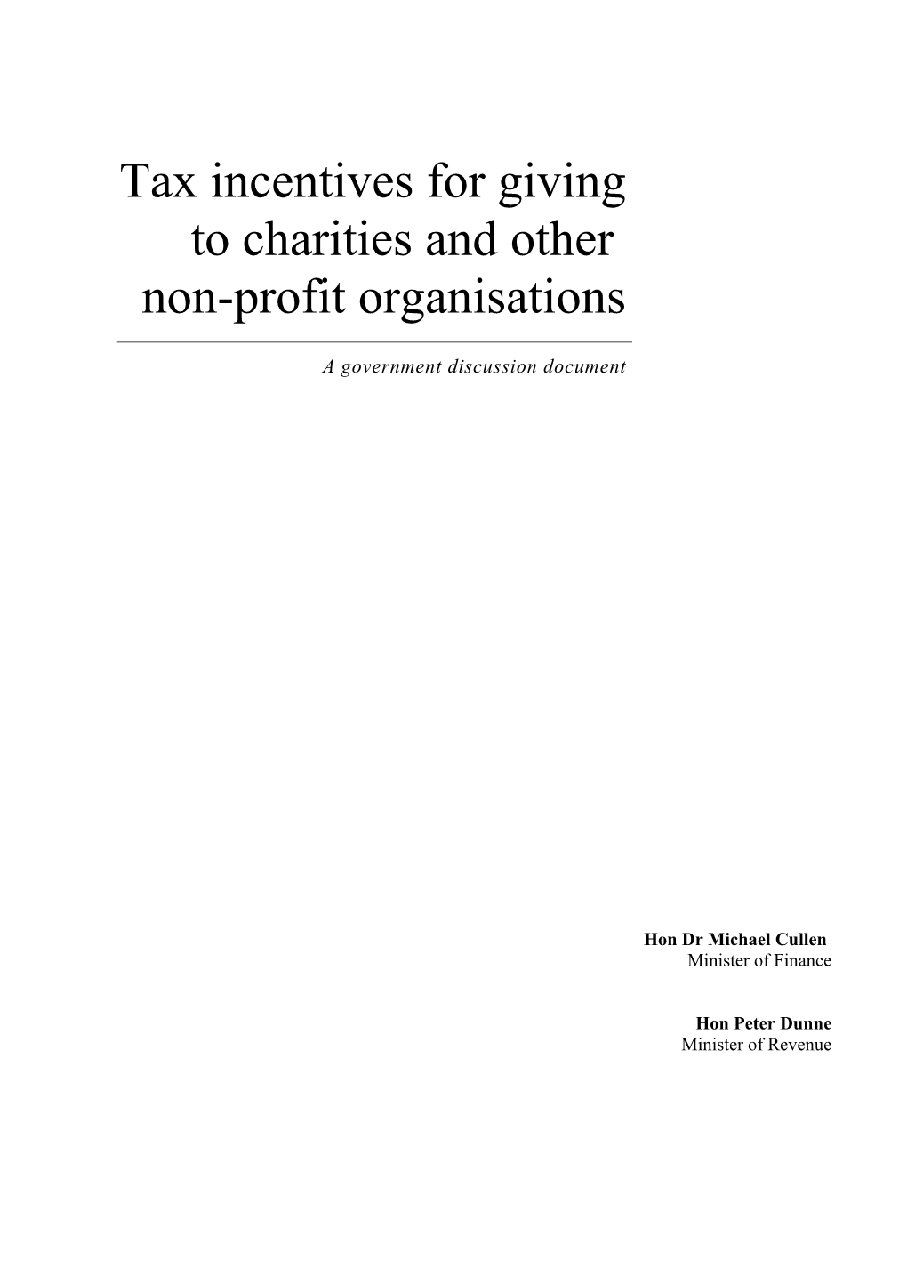 Tax Incentives for Giving to Charities and Other Non-Profit Organisations