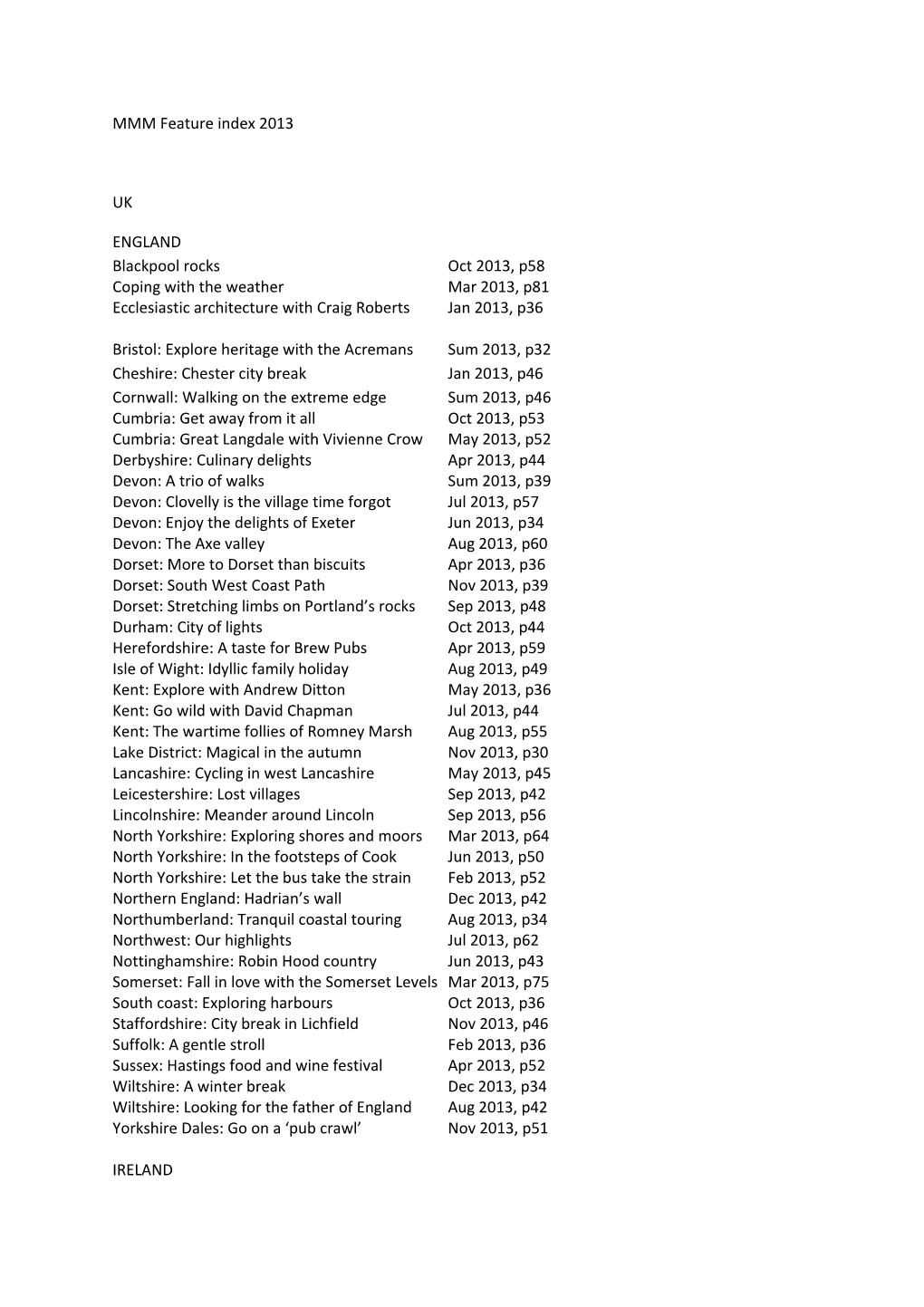 MMM Feature Index 2013