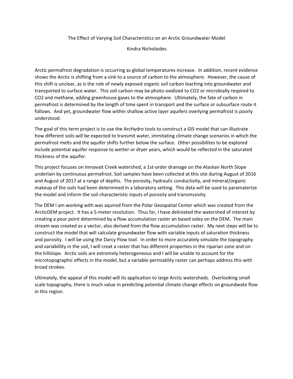 The Effect of Varying Soil Characteristics on an Arctic Groundwater Model