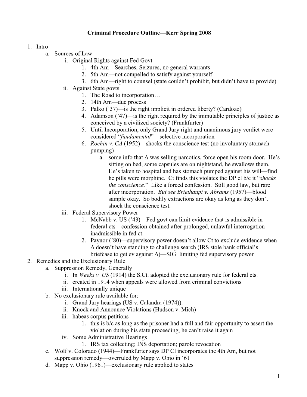 Criminal Procedure Outline Kerr Spring 2008