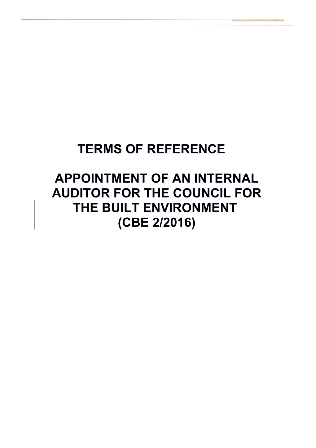 Appointment of an Internal Auditor for the Council for the Built Environment