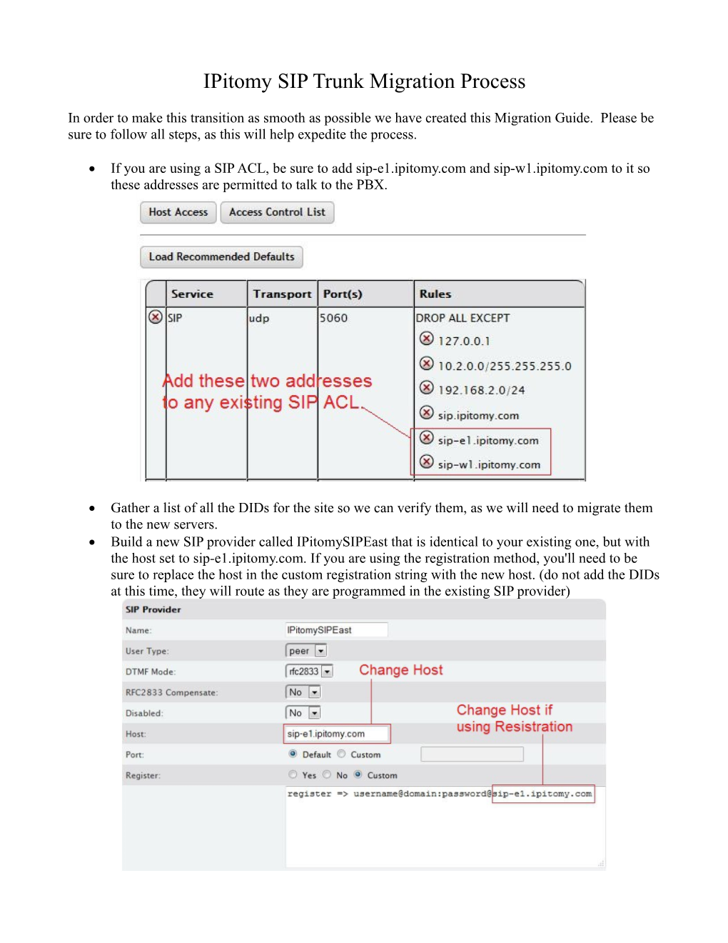 Ipitomy SIP Trunk Migration Process