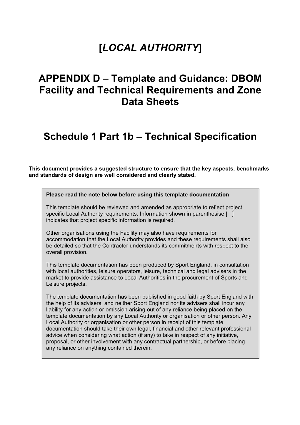 Schedule 1 Part 1B Technical Specification