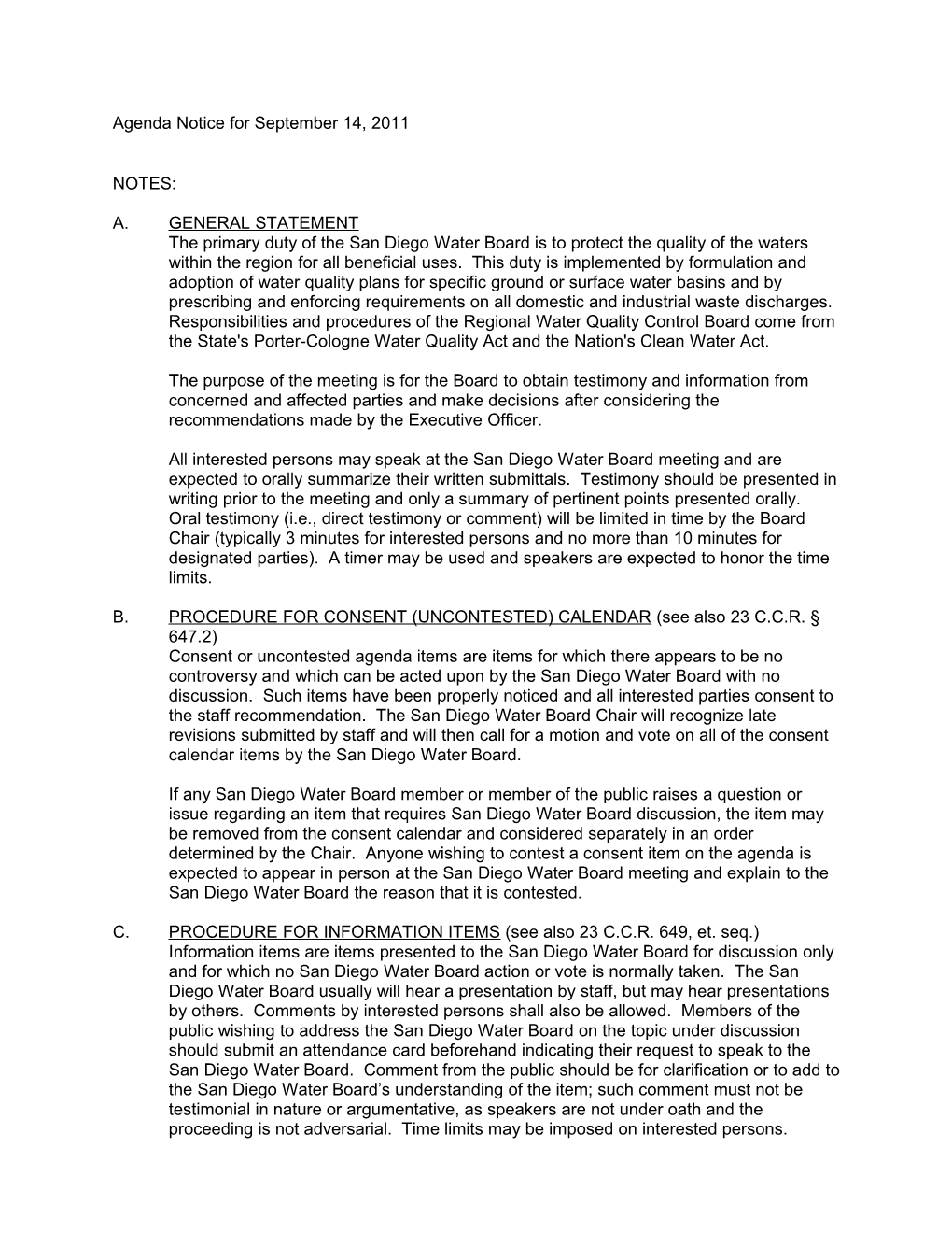 Agenda Notice Forseptember 14, 2011