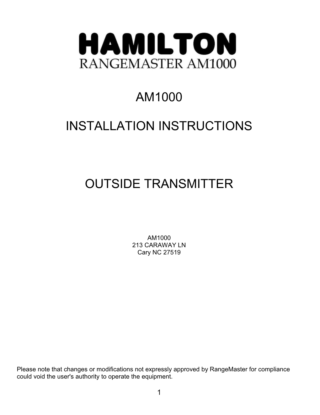 Installing the Hamilton Design AM1000 Transmitter