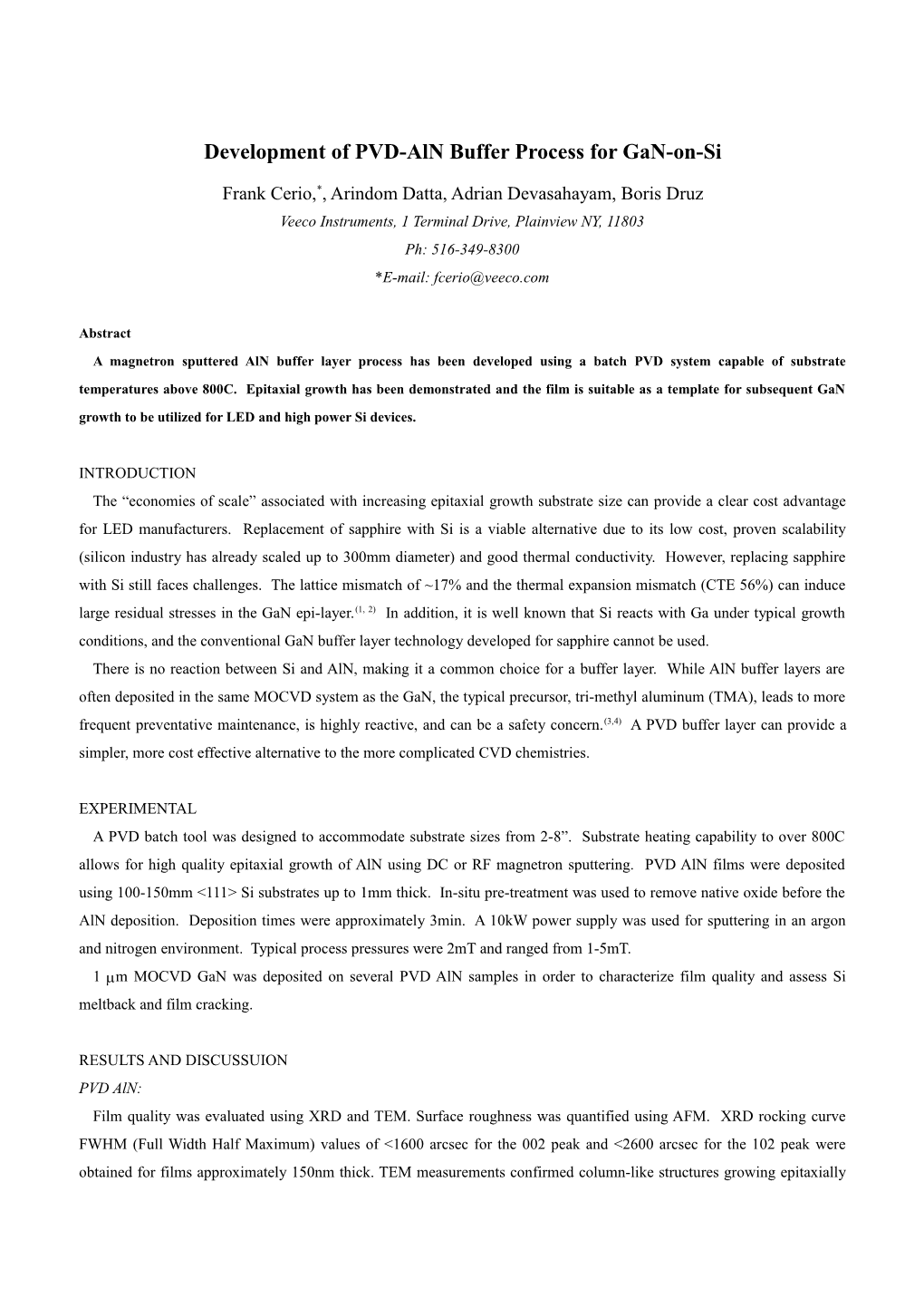 Development of PVD-Aln Buffer Process for Gan-On-Si