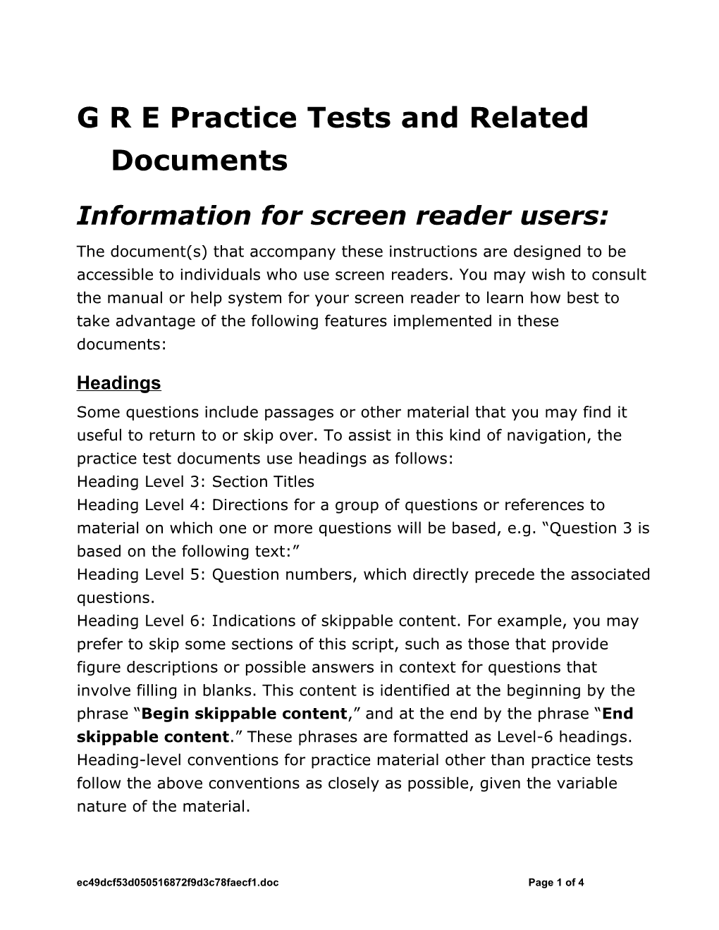 G R E Practice Tests and Related Documents