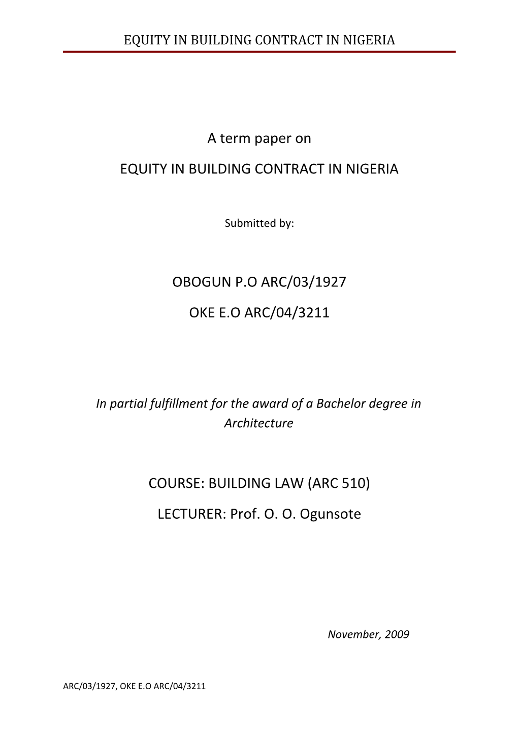 Equity in Building Contract in Nigeria