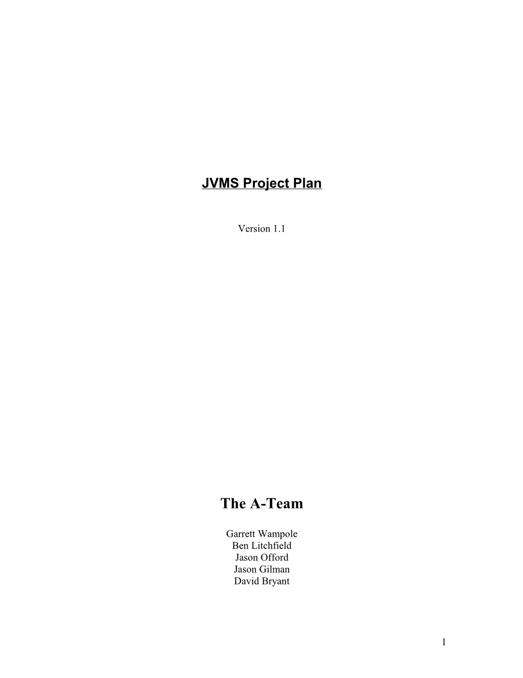 JVMS Project Plan