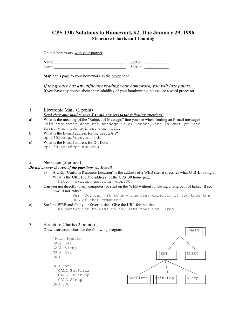 CPS 130: Solutions to Homework #2, Due January 29, 1996