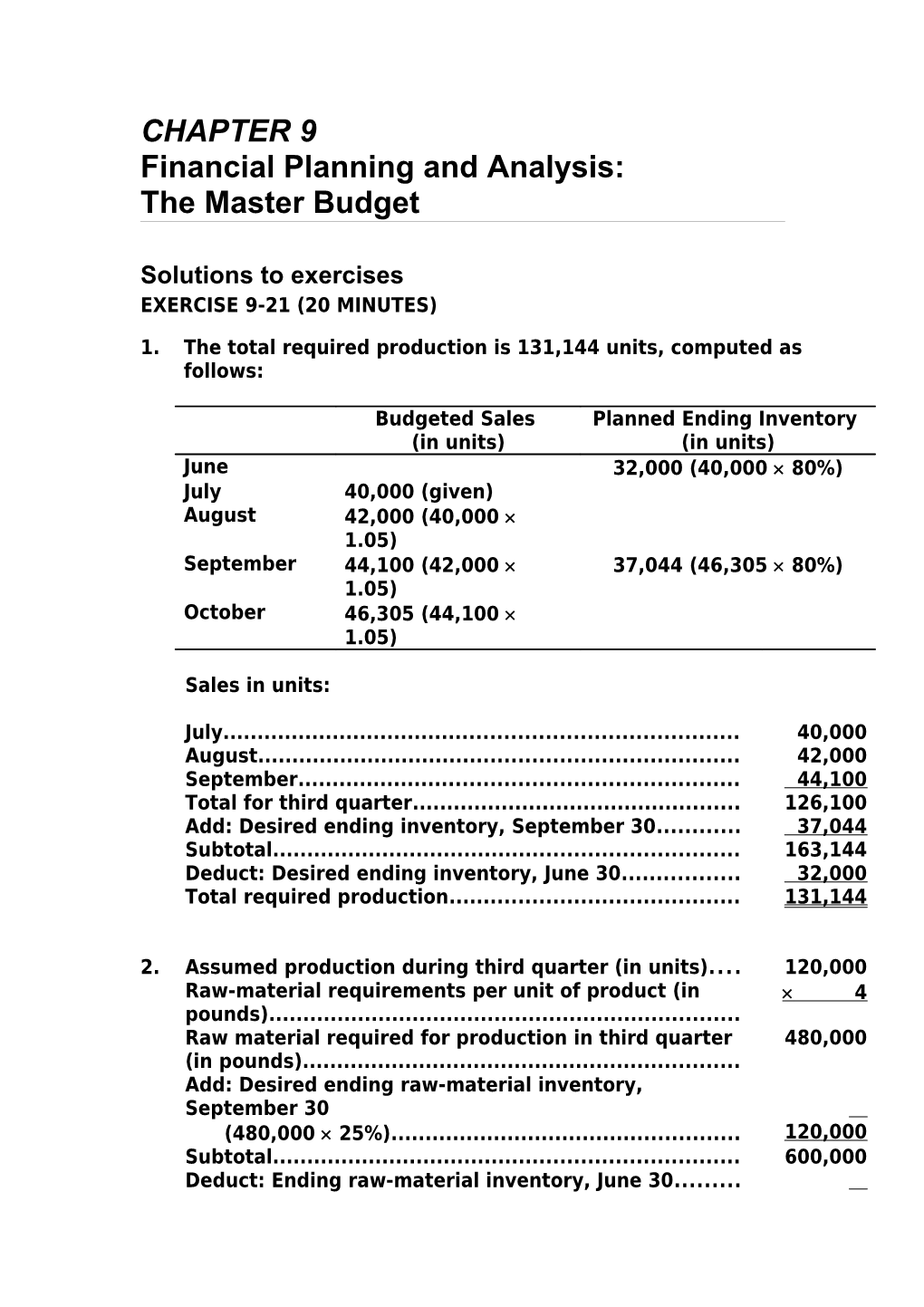 Financial Planning and Analysis: the Master Budget