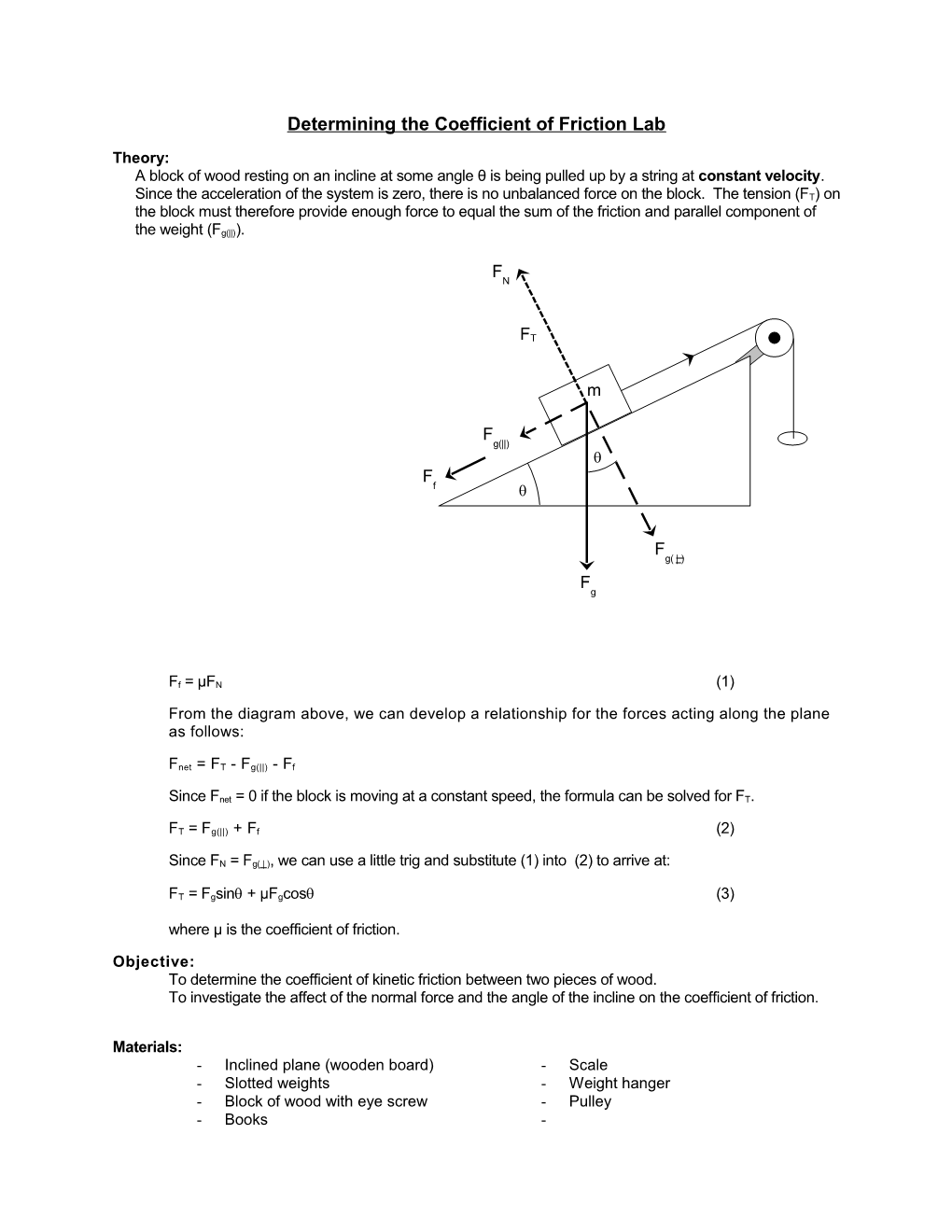 Determining the Coefficient of Friction Lab