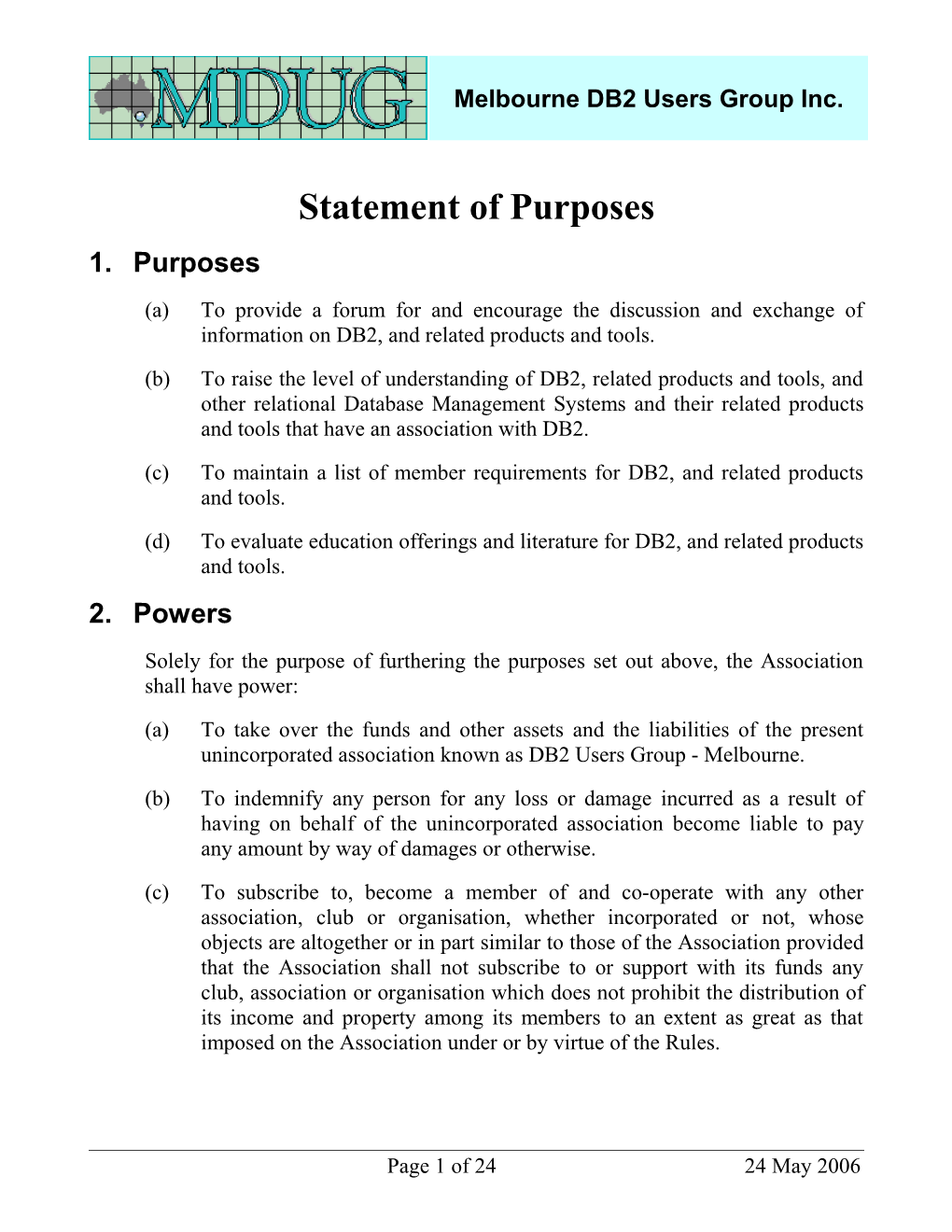 Statement of Purposes and Rules of the Association