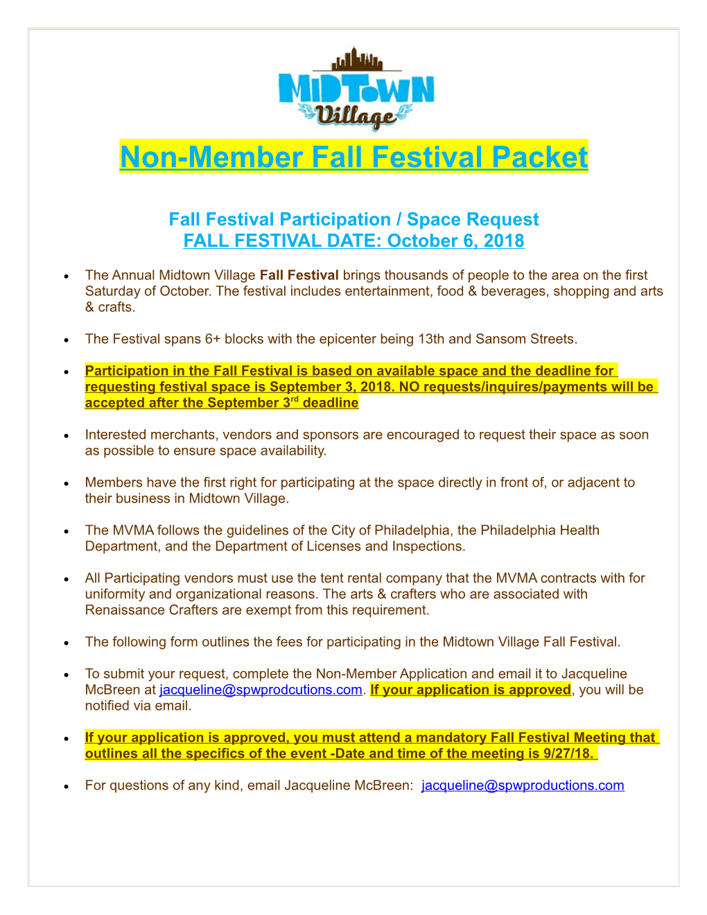 Non-Member Fall Festival Packet