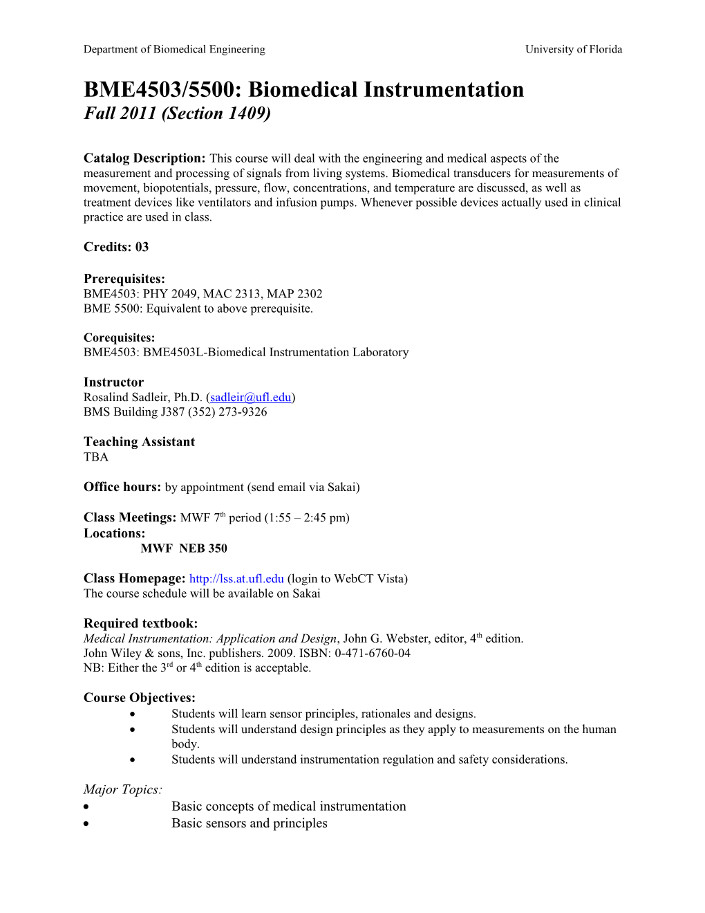 BME 5500: Biomedical Instrumentation